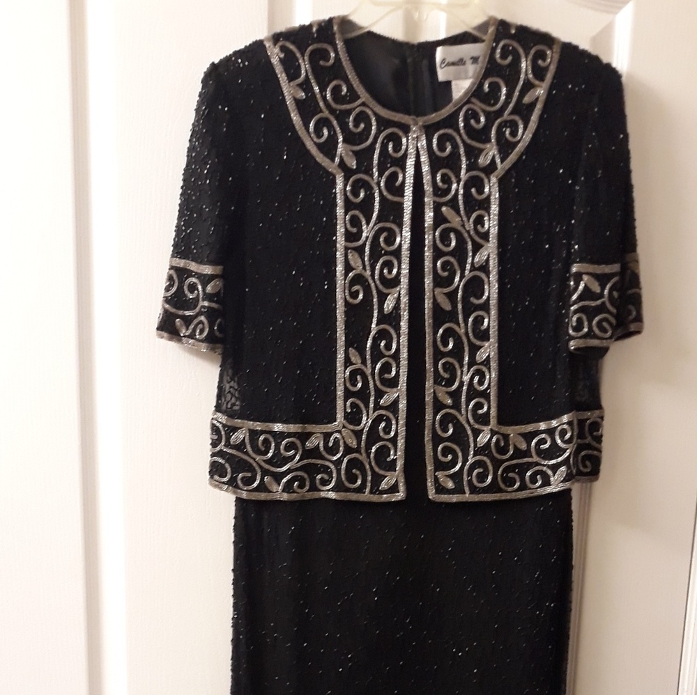 Camille Marie Beaded Evening Dress/attached jacket